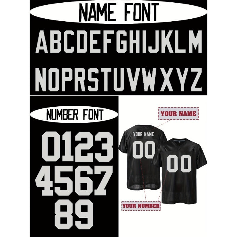 Black Football Jersey with customizable name and number on a white background