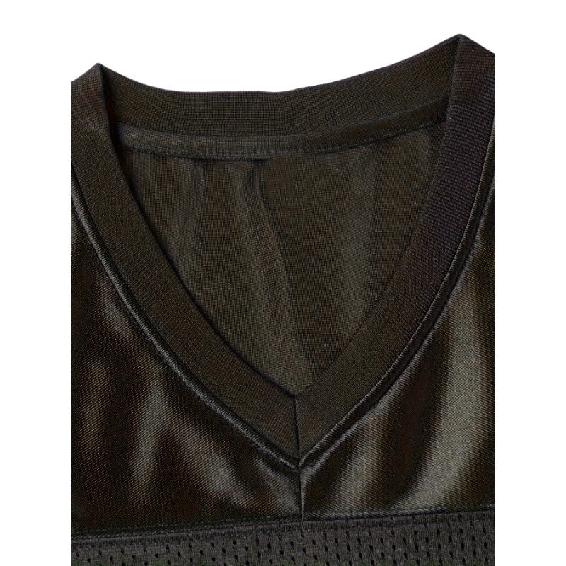 Close-up of a Men's Black Football Jersey – Las Vegas Fan Gameday Gear with mesh design on a white background