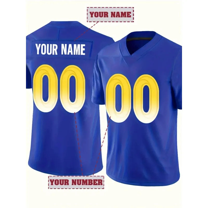 Custom Men's Royal Blue Football Jersey for Los Angeles Fans – Front and Back View with Personalized Name and Number