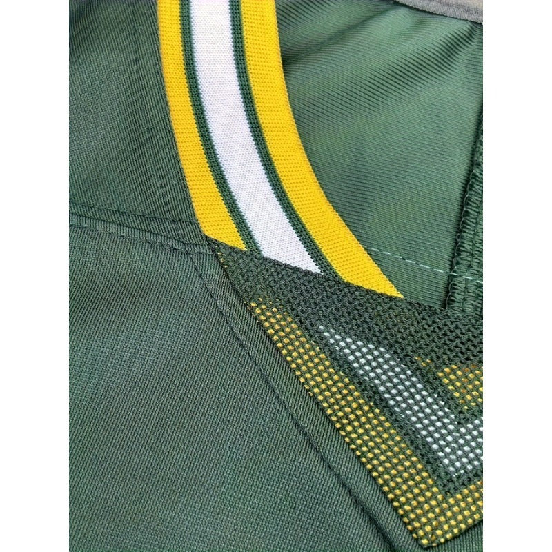 Close-up of a Custom Men's Green Football Jersey  with yellow and white accents