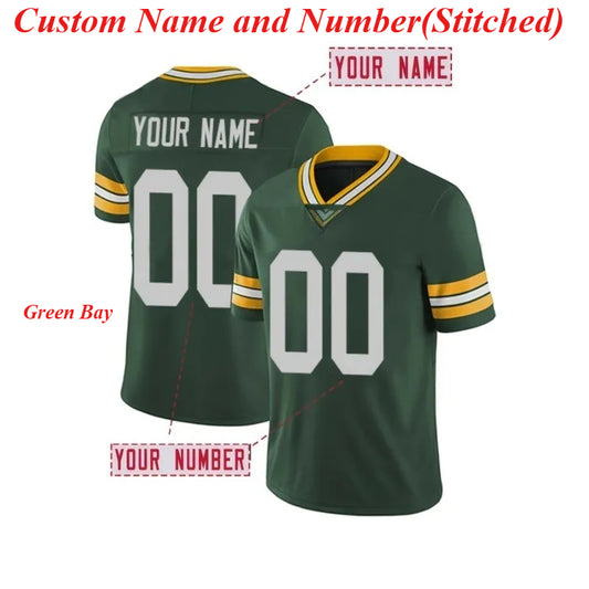 Custom Men's Green Football Jersey for Green Bay Fans – Front and Back View with Personalized Name and Number