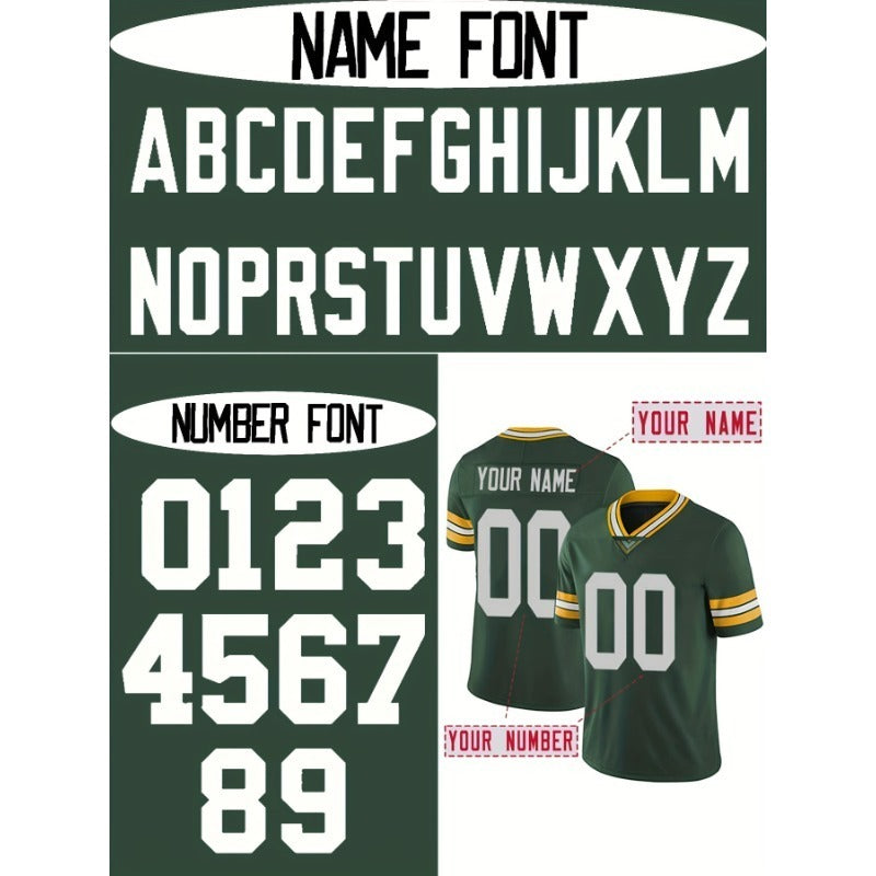Green football jersey with customizable name and number on a green background