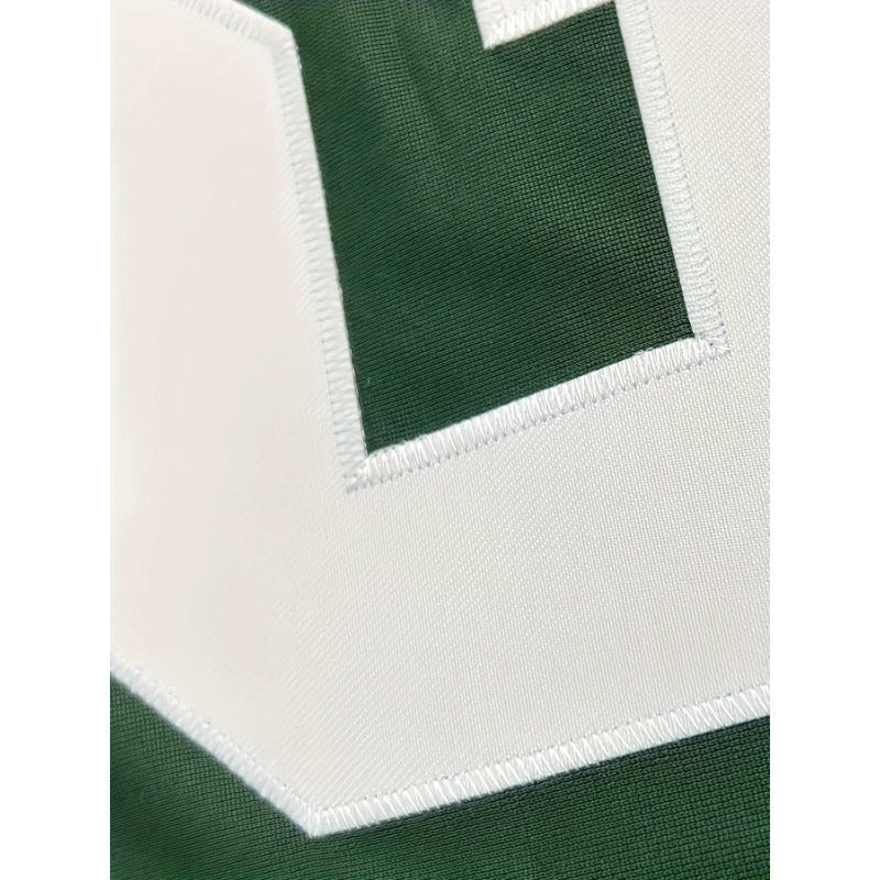 Close-up of a number Custom Men's Green Football Jersey  with a prominent letter 'H'.