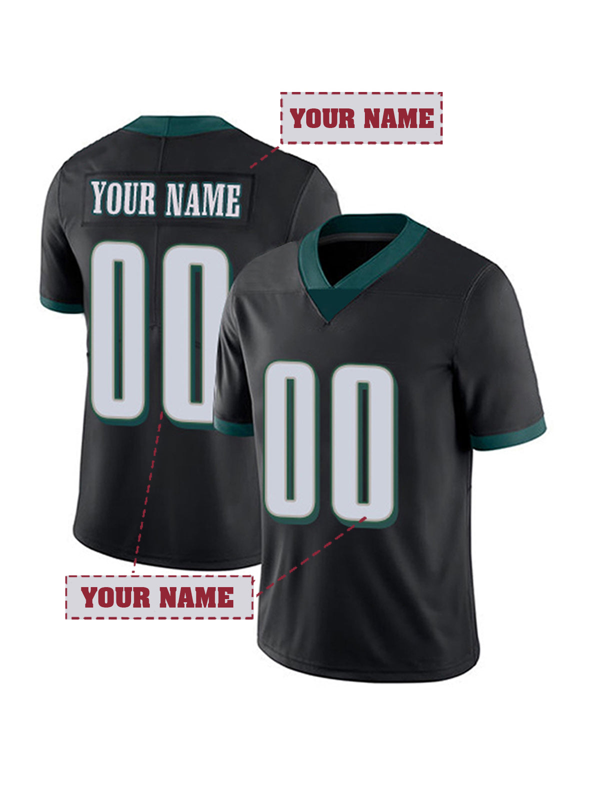 Custom Men's Stealth Navy Football Jersey for Philadelphia Fans – Front and Back View with Personalized Name and Number