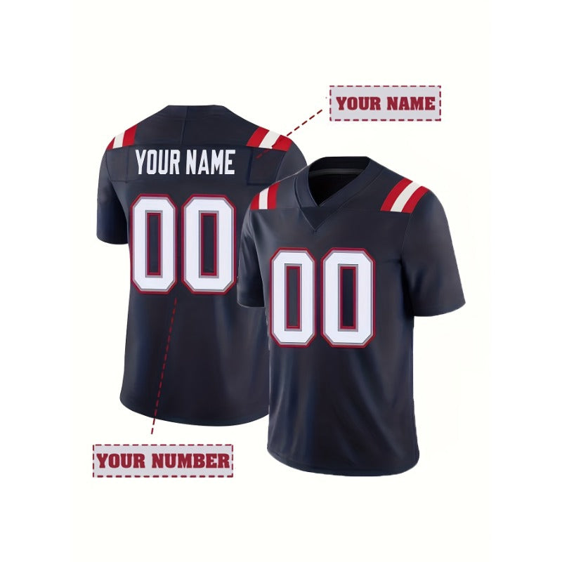 Custom Men's Navy Football Jersey for New England Fans – Front and Back View with Personalized Name and Number