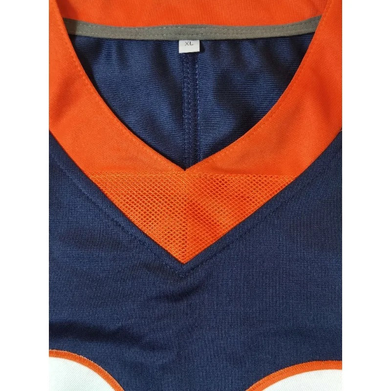 close up a fabic Custom Men's Orange Navy Football Jersey