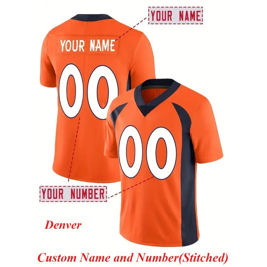 Custom Men's Orange and Navy Football Jersey with Swoop Side Panels – Personalized Stitched Name and Number for Denver Fans