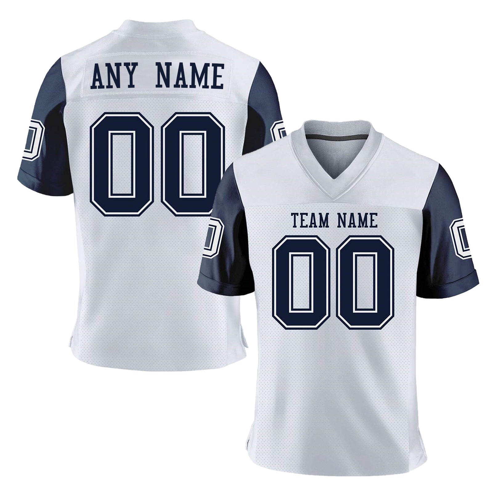 men's Customizable white  jersey football with 'Any Name' and 'Team Name' text on a white background |4 fan shop
